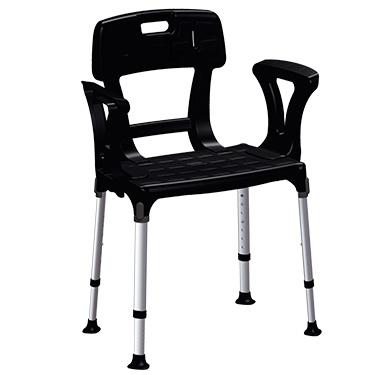 Adjustable polyethylene shower chair with backrest and armrests